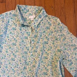 J. Jill Light Blue and Green Floral Shirt